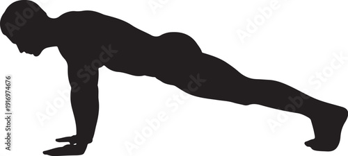 Black silhouette of person doing a plank exercise fitness