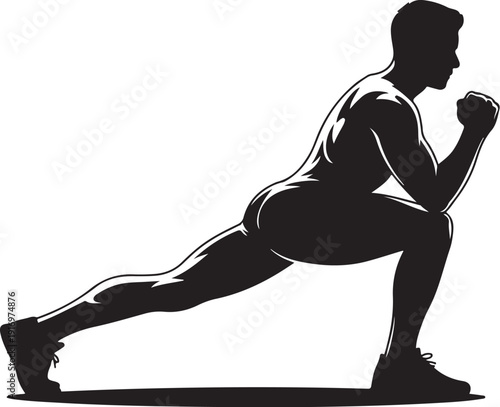 Black silhouette of person doing lunge exercise fitness