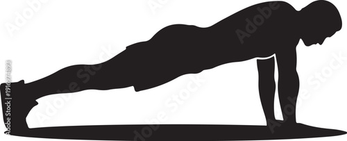 Black silhouette of person doing plank exercise on floor