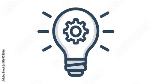 A lightbulb icon containing a gear, with radiating lines around the bulb. The style is flat and clean
