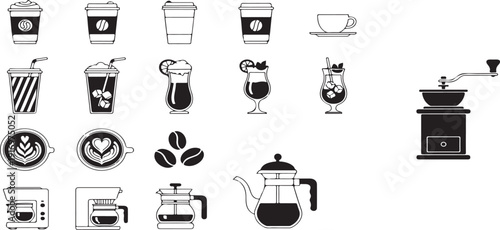 Coffee icons collection featuring drinks and brewing equipment