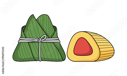 Zongzi or glutinous rice dumplings, a traditional chinese food, often eaten during the dragon boat festival
