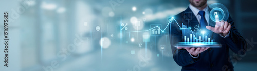 Photos Businessman using the tablet analysis BI and business intelligence concept, data