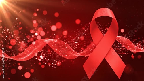 A vibrant red ribbon symbolizing awareness and support for a significant cause.
