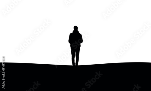 Woman silhouette running with scarf on wind minimal landscape illustration