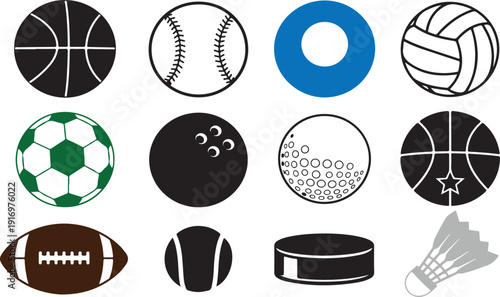 Collection of sports icons including balls and equipment