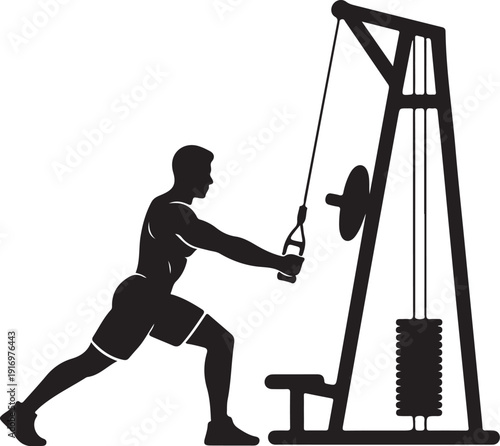 Man exercising with cable machine in gym silhouette