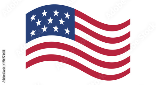 Waving American flag with red and white stripes and blue field  