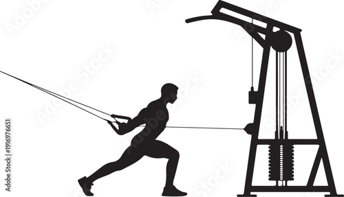 Person exercising with cable machine in gym silhouette
