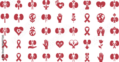 Kidney awareness symbols and icons for health and medical use