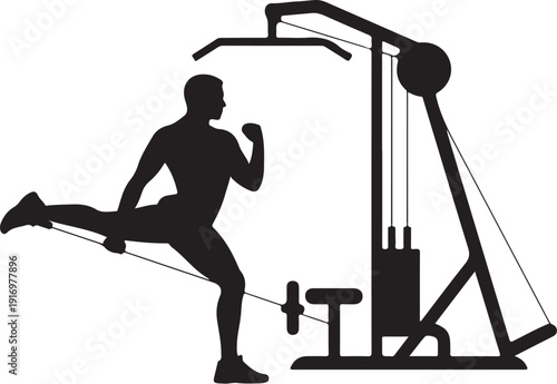 Silhouette of a person exercising with a cable machine