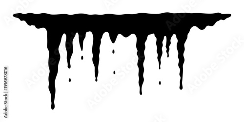 Hanging icicles and drops. Black silhouette. Horizontal front and side views. Vector simple flat graphic illustration. Isolated object on a white background. Isolate.