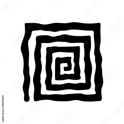 Square spiral. Black silhouette. Front view. Vector simple flat graphic illustration, hand drawn. Isolated object on white background.