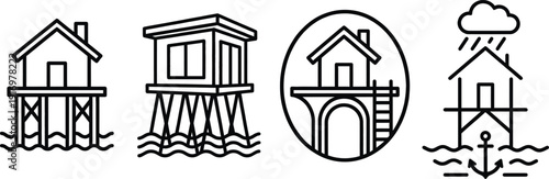House on stilts icon for flood resistance concept
