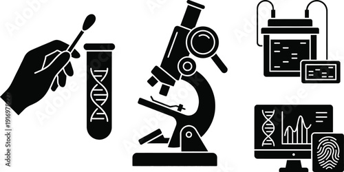 DNA evidence forensic laboratory icons for scientific research concept