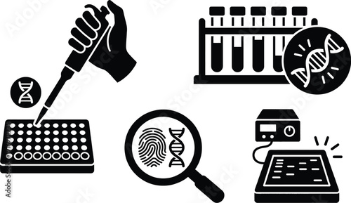 DNA evidence forensic laboratory icons for scientific research concept