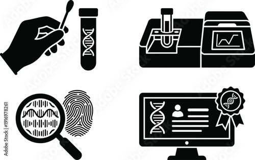 DNA evidence forensic laboratory icons for scientific research concept
