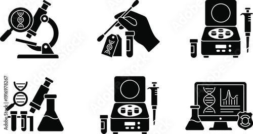 DNA evidence forensic laboratory icons for scientific research concept