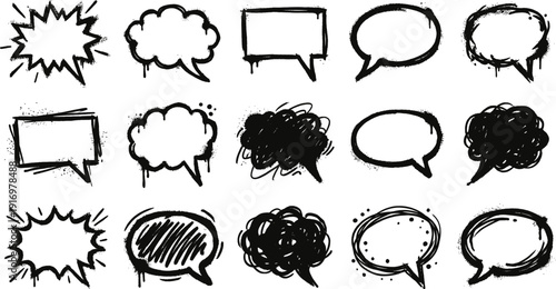 Graffiti speech bubble icons hand drawn vector set