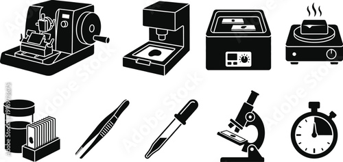 Histology slide preparation laboratory icons for medical science