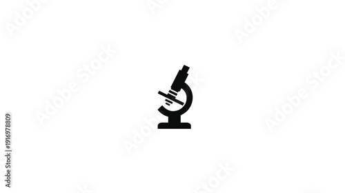 A black silhouette of a microscope on a white background, minimal design