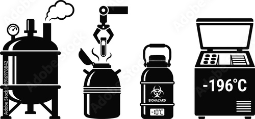 Cryogenic storage icons for liquid nitrogen gas containers