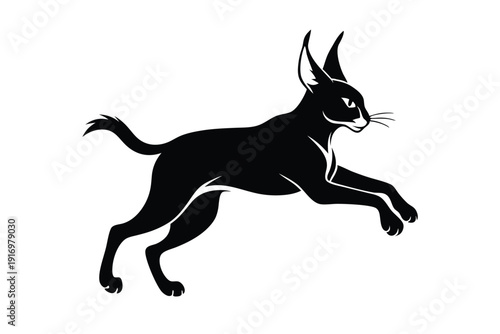 caracal jump silhouette line art vector illustration with a white background