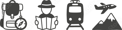 Travel icons minimalist solo adventure doodle vector set