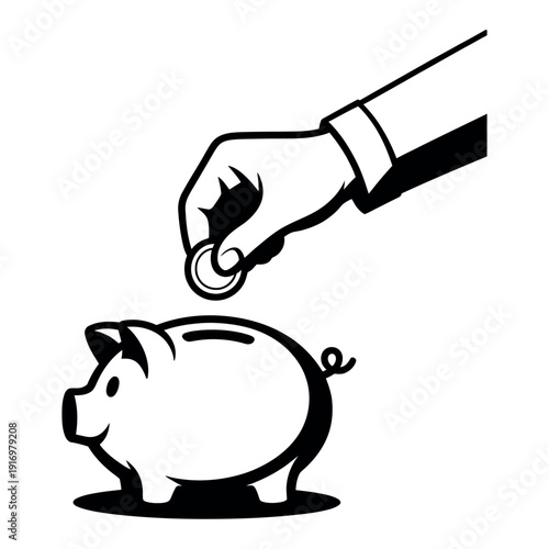 A hand putting a coin into a piggy bank