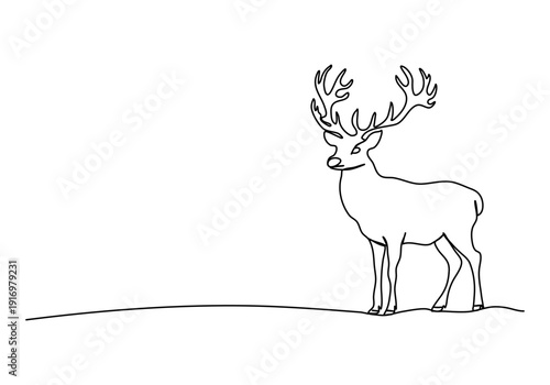 Deer one line drawing. Vector illustration.