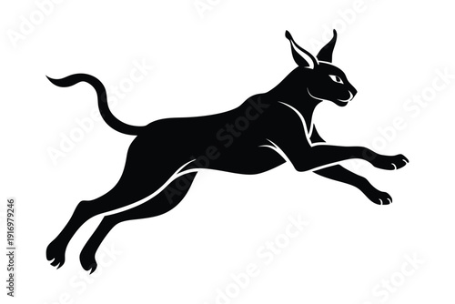 caracal jump silhouette line art vector illustration with a white background