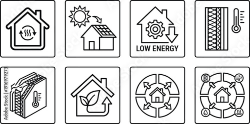Passive house icon for energy efficiency and sustainable living