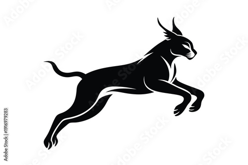 caracal jump silhouette line art vector illustration with a white background