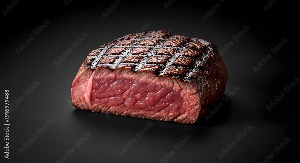 Naklejka premium Grilled Steak with Charred Crust on Black.