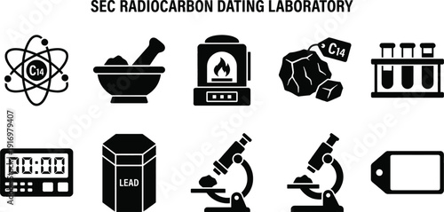 Scientific laboratory icons for radiocarbon dating research