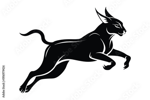 caracal jump silhouette line art vector illustration with a white background