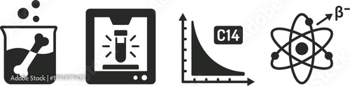 Scientific laboratory icons for radiocarbon dating research