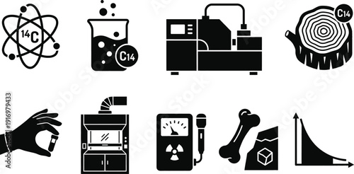 Scientific laboratory icons for radiocarbon dating research