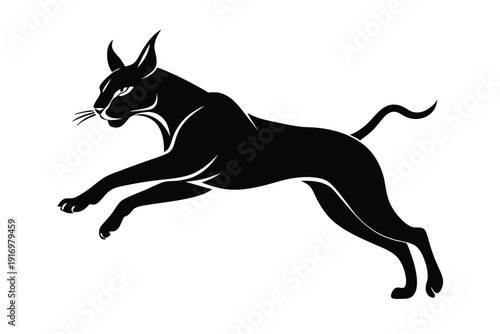 caracal jump silhouette line art vector illustration with a white background