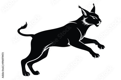 caracal jump silhouette line art vector illustration with a white background