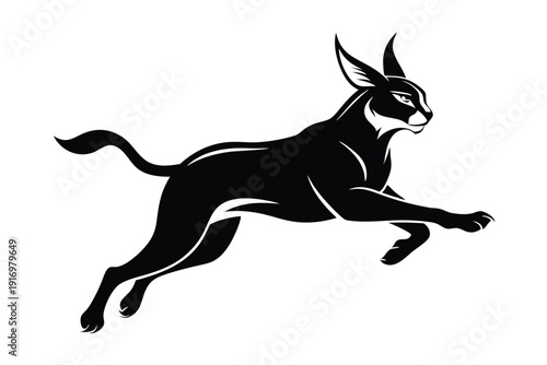 caracal jump silhouette line art vector illustration with a white background