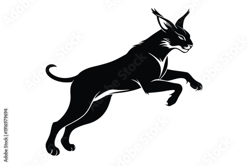 caracal jump silhouette line art vector illustration with a white background