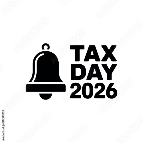 A black bell icon next to Tax Day 2026 text on a white background