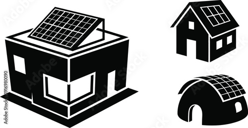 Solar panel roof house icon flat vector design