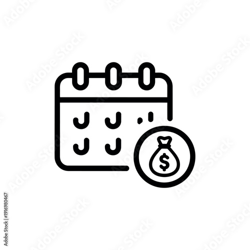 A simple icon of a calendar with a money bag
