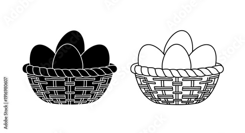 Basket of eggs illustration, minimalist eggs in basket, easter basket drawing Vector