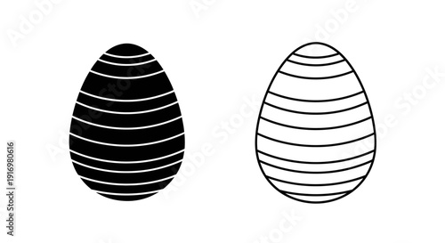Two eggs with black and white stripes on a white background Vector
