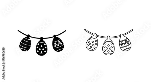 Black and white easter egg garland decoration with polka dots and stripes Vector