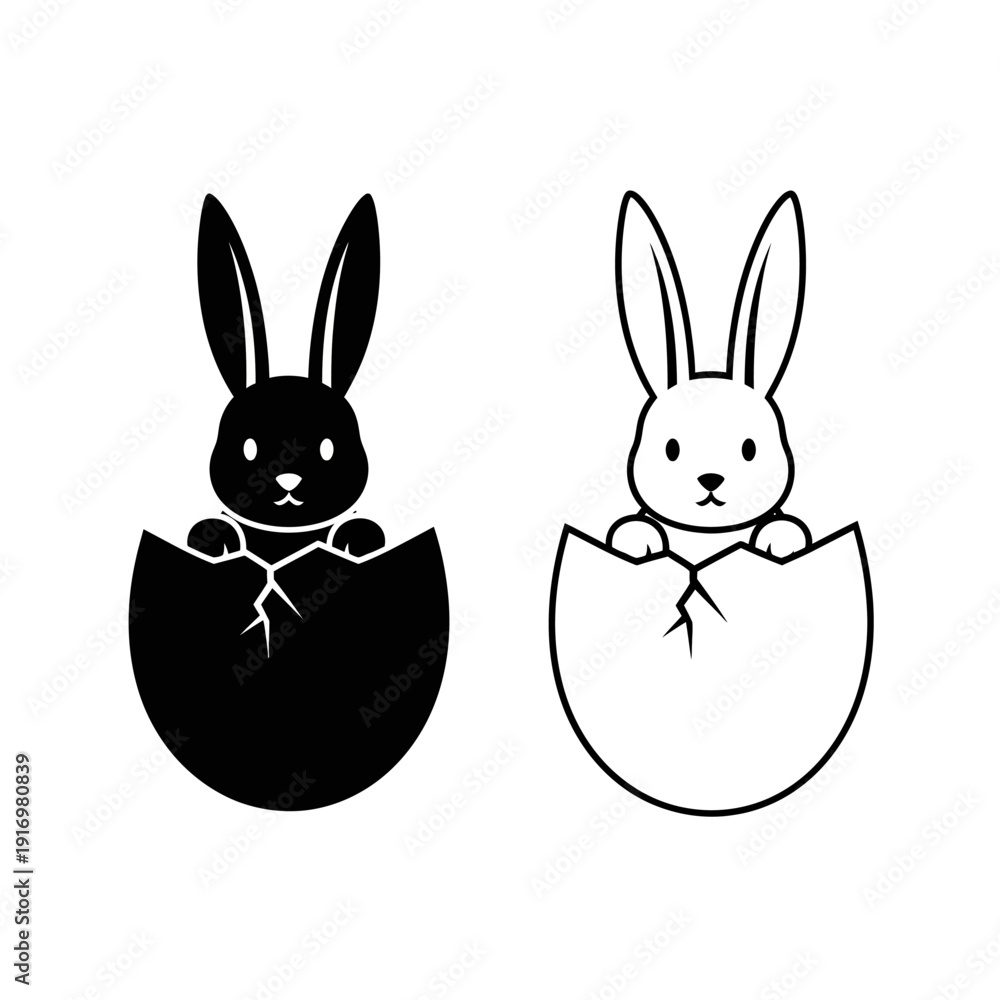 Fototapeta premium Black and white rabbit eggs easter illustration vector design Vector