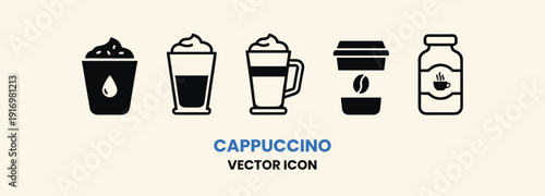 Collection of Cappuccino Vector Icons Coffee Beverages.